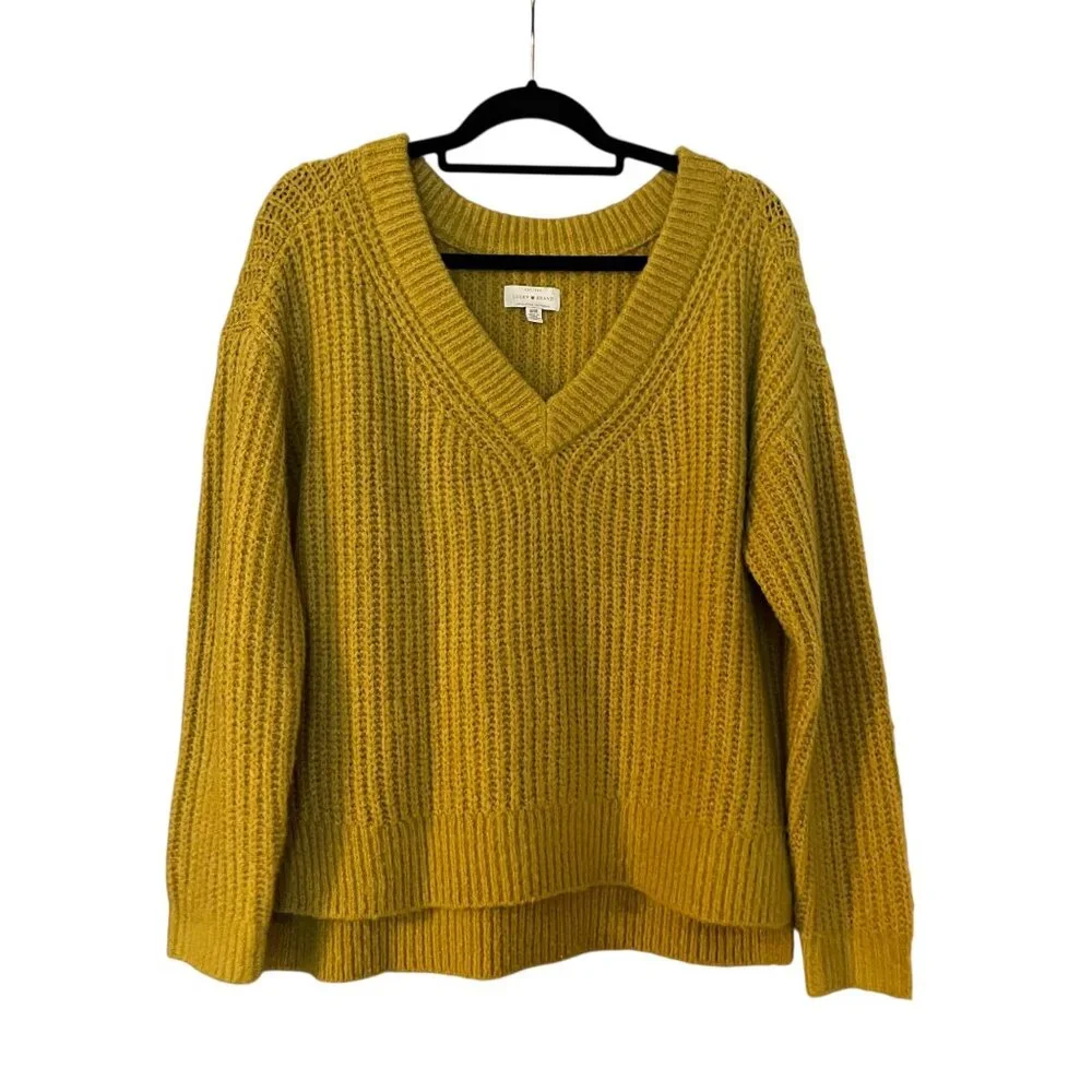 Lucky Brand Chunky Knit Vneck Sweater Womens Size Medium - Picture 1 of 4